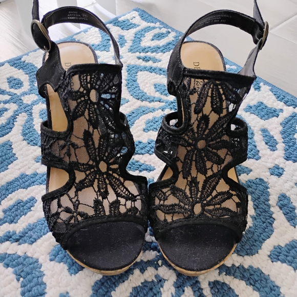 DEPT 222 Artesia Black Women's Platform Cork Sandals 4" Heel Side Buckle 8W - Picture 1 of 12